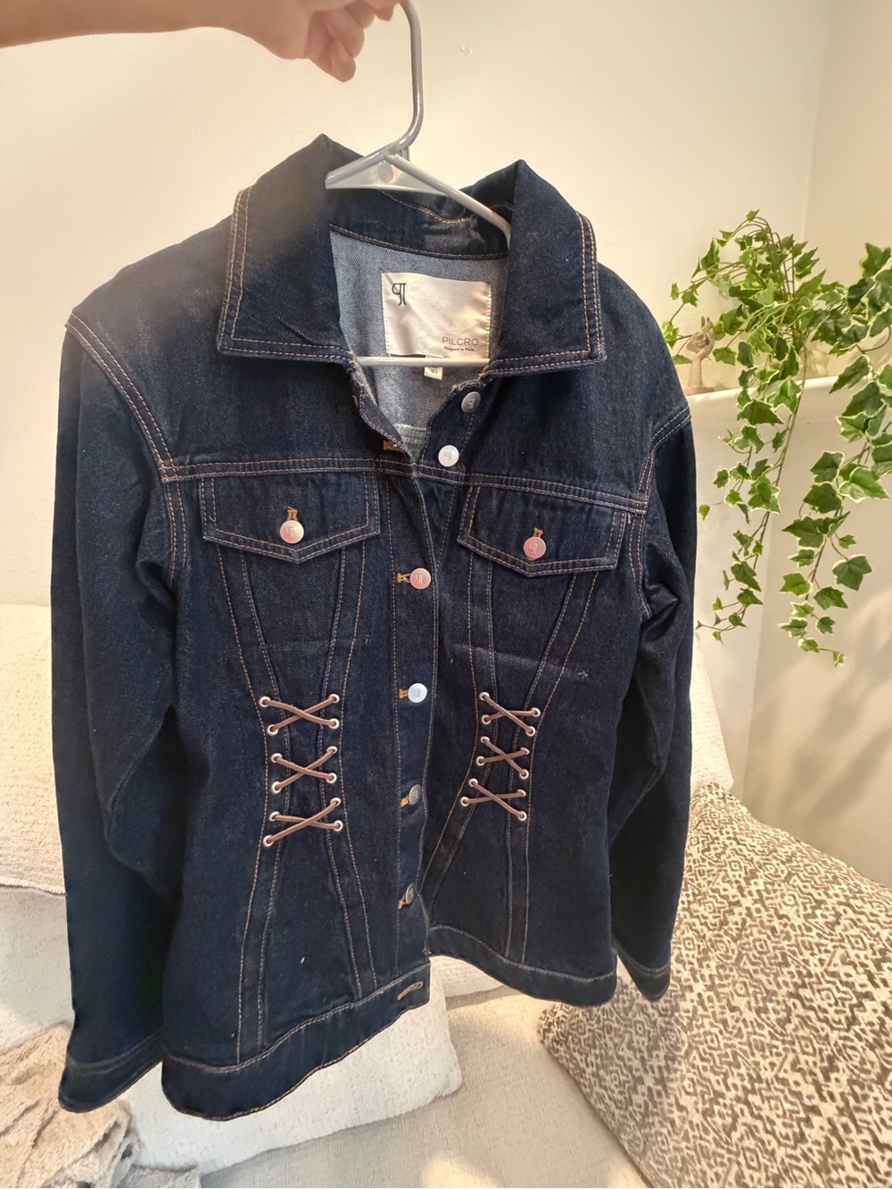 Pilcro Dark Blue Lace-Up Denim Jacket